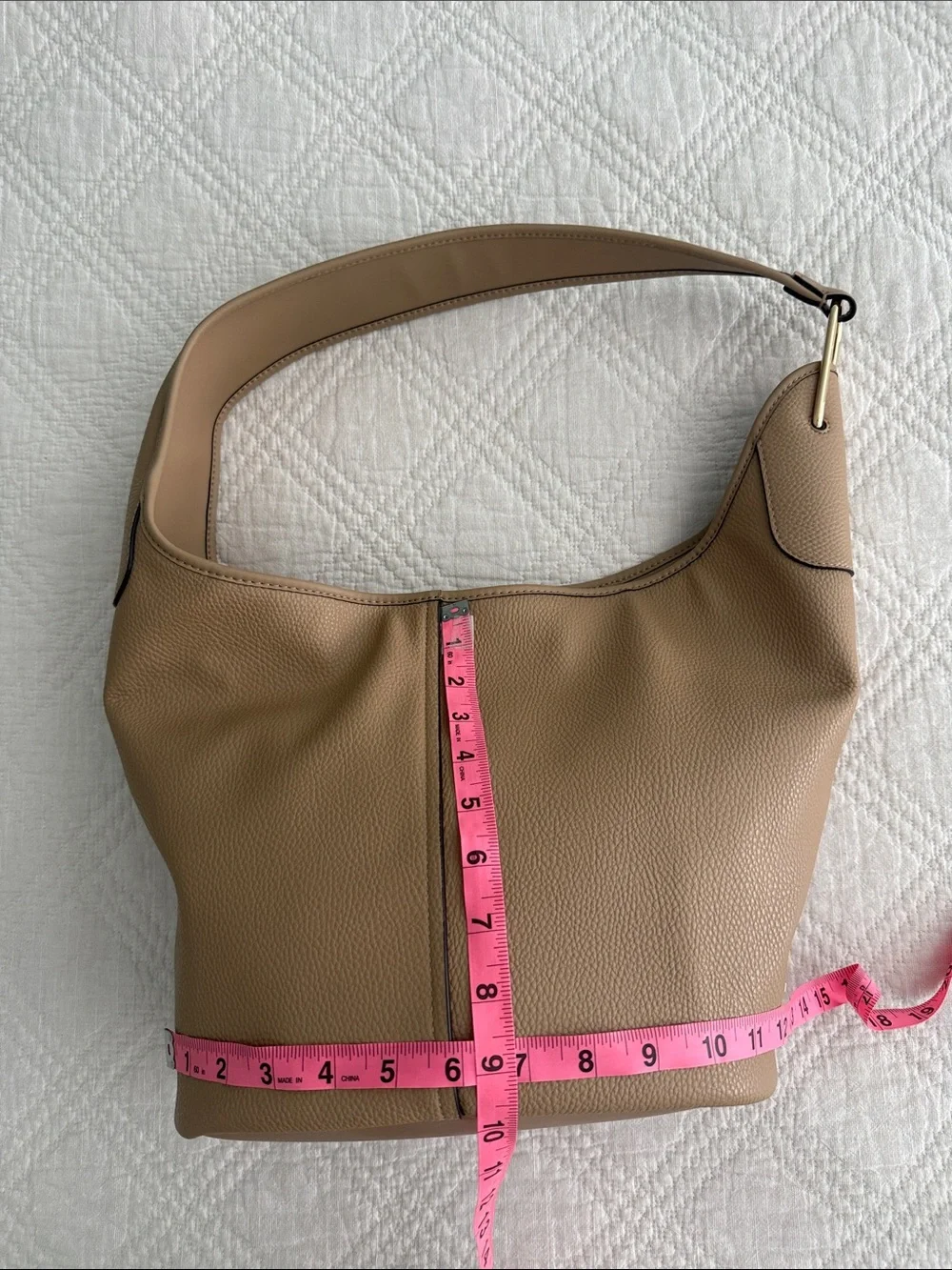 Michael Kors Sonny Hobo Camel Beige Pebble Leather Shoulder Bag Purse Tote